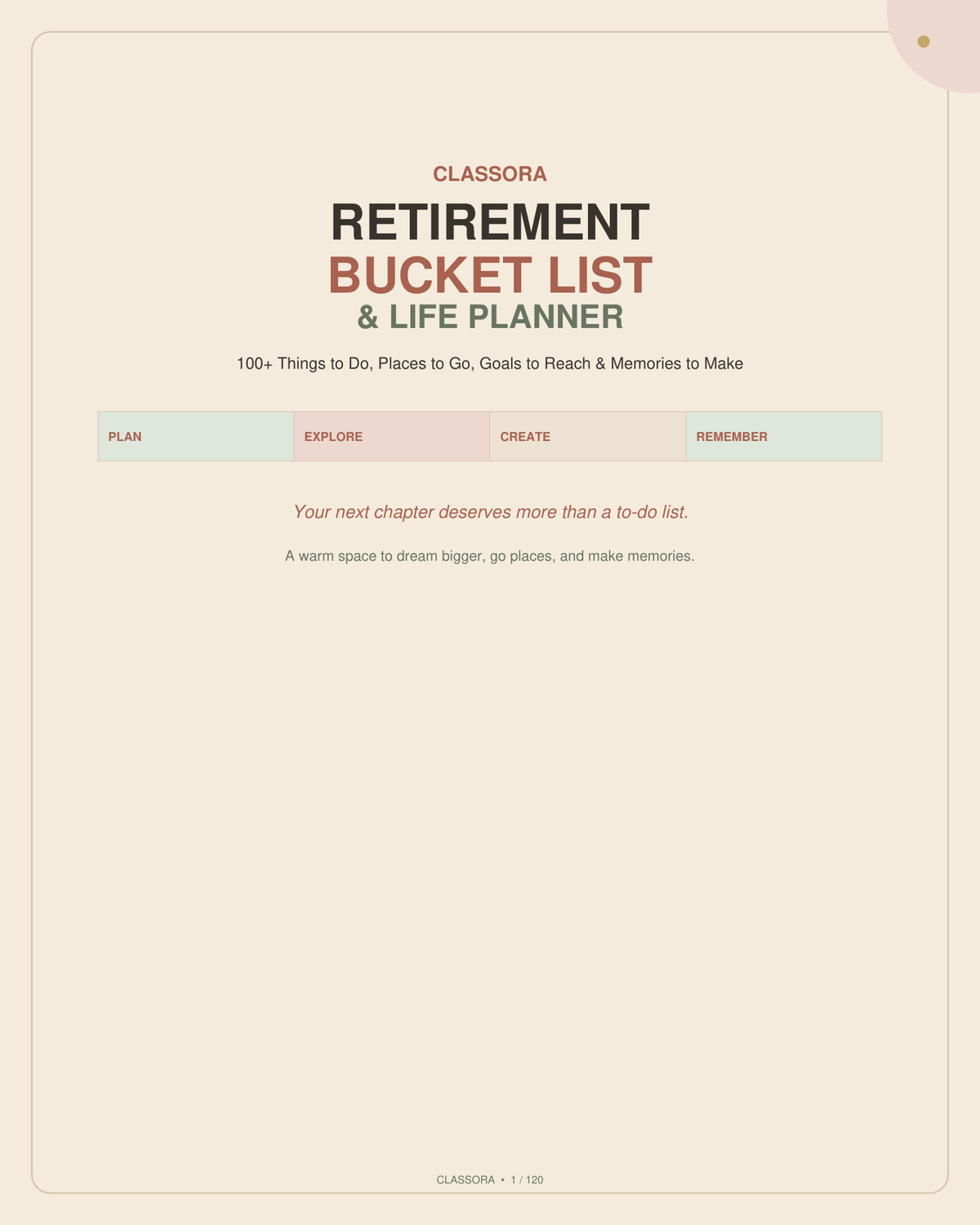 Retirement Bucket List & Life Planner | Classora